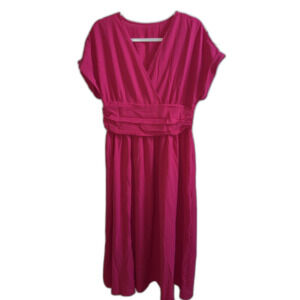 Hot Pink V-Neck Faux Wrap Maxi Dress Smocked Waist XL